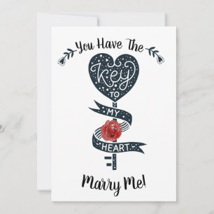 Tarjeta Festiva Día de San Valentín Cásate Con Mi Propuesta Clave 