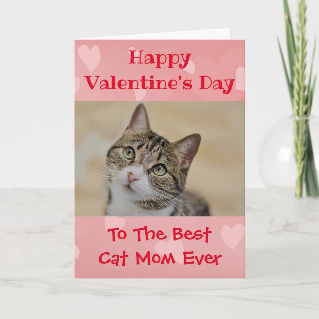 Tarjeta Festiva Día de San Valentín Cat Mundos Mejor Madre Mascota (Anverso)