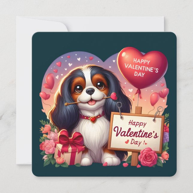 Tarjeta Festiva Día de San Valentín - Cavalier King Charles 5 - Ta (Anverso)
