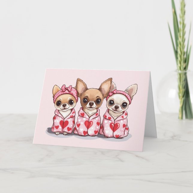 Tarjeta Festiva Día de San Valentín Chihuahua Dogs (Anverso)