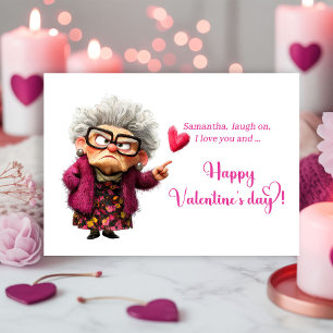 Tarjeta Festiva Día de San Valentín con actitud de anciana gruñona