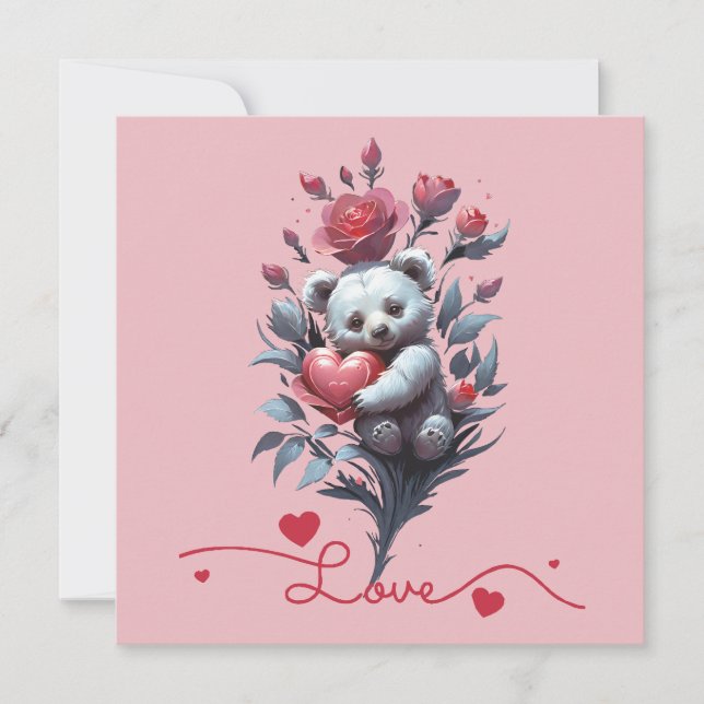 Tarjeta Festiva Día de San Valentín con oso de peluche rico (Anverso)