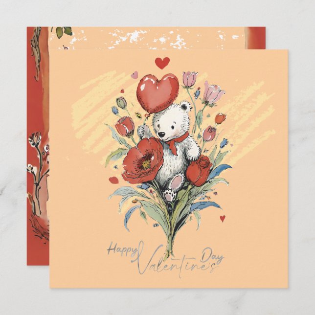 Tarjeta Festiva Día de San Valentín con Oso Teddy Rico (Anverso / Reverso)