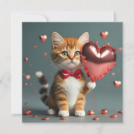 Tarjeta Festiva Día de San Valentín con un lindo gatito