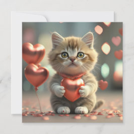 Tarjeta Festiva Día de San Valentín con un lindo gatito
