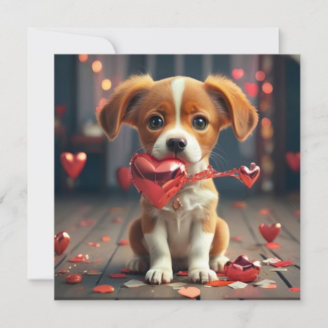 Tarjeta Festiva Día de San Valentín con un perrito adorable (Anverso)