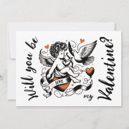 Tarjeta Festiva Día de San Valentín corazón naranja lindo cupido