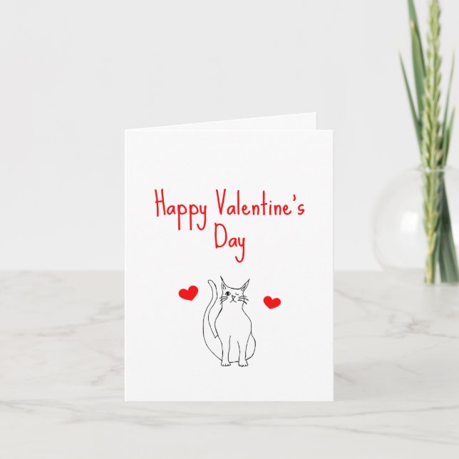 Tarjeta Festiva Día de San Valentín Corazones Rojos Gatito Adorabl (Anverso)