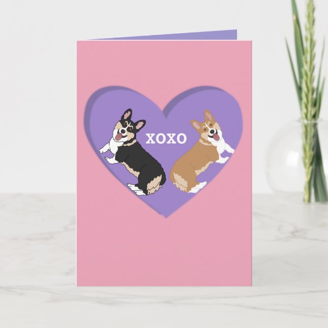 Tarjeta Festiva Día de San Valentín Corgi XOXO (Anverso)