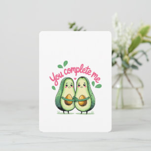 Tarjeta Festiva Día de San Valentín Cute Avocado Tú Me Completas