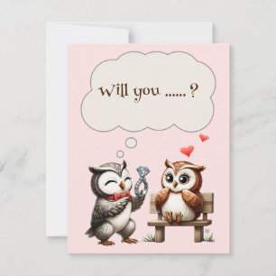 Tarjeta Festiva Día de San Valentín Cute Couple of Owls Love Propu