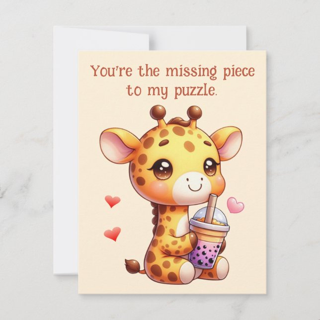 Tarjeta Festiva Día de San Valentín Cute Giraffe Love Boba (Anverso)