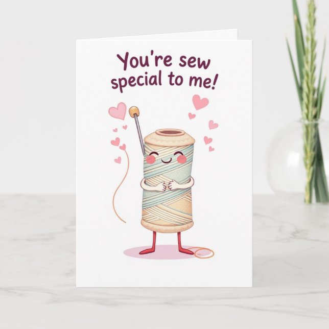 Tarjeta Festiva Día de San Valentín Cute Needle and Thread Kids (Anverso)