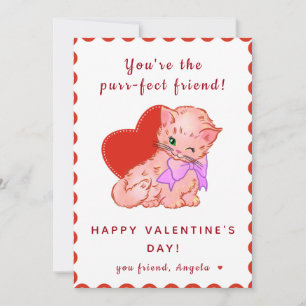 Tarjeta Festiva Día de San Valentín de amigo de clase de un gato C