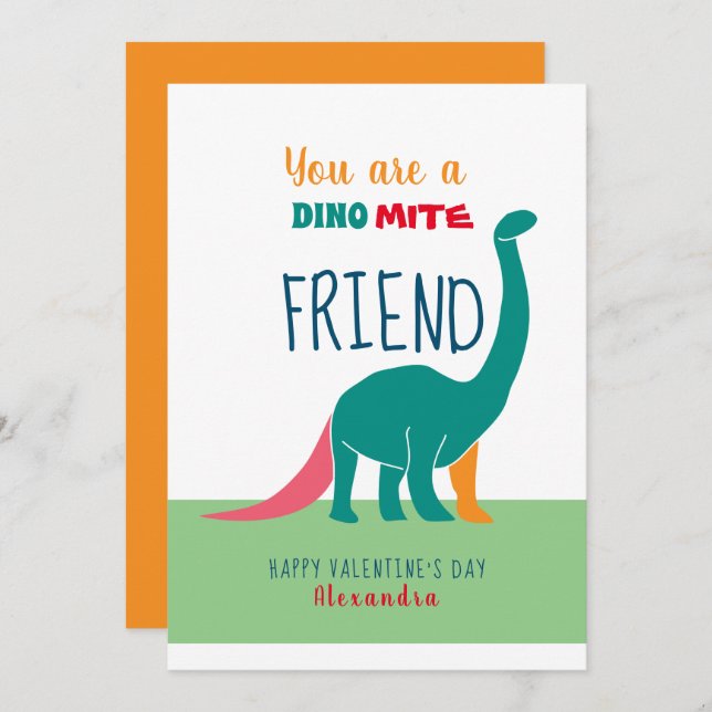 Tarjeta Festiva Día de San Valentín de amigo de Dinosaur (Anverso / Reverso)