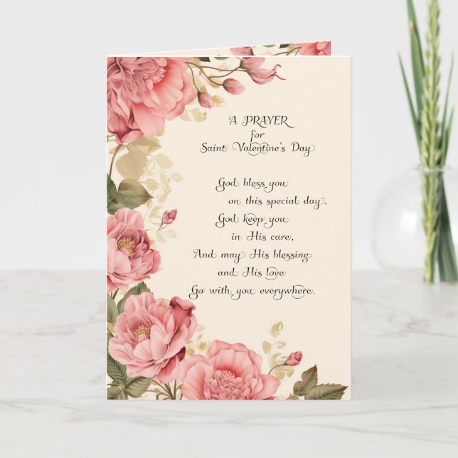 Tarjeta Festiva Día de San Valentín de amistad floral cristiana (Anverso)