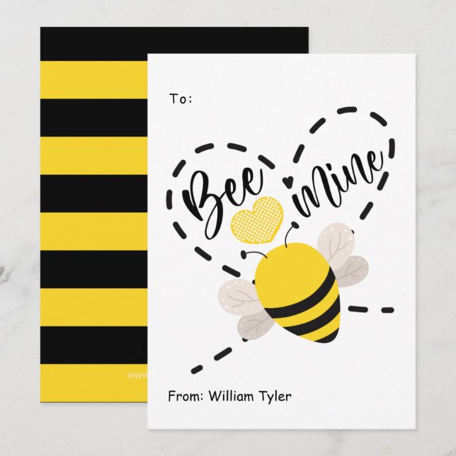 Tarjeta Festiva Día de San Valentín de aula de minas de cute bee (Anverso / Reverso)