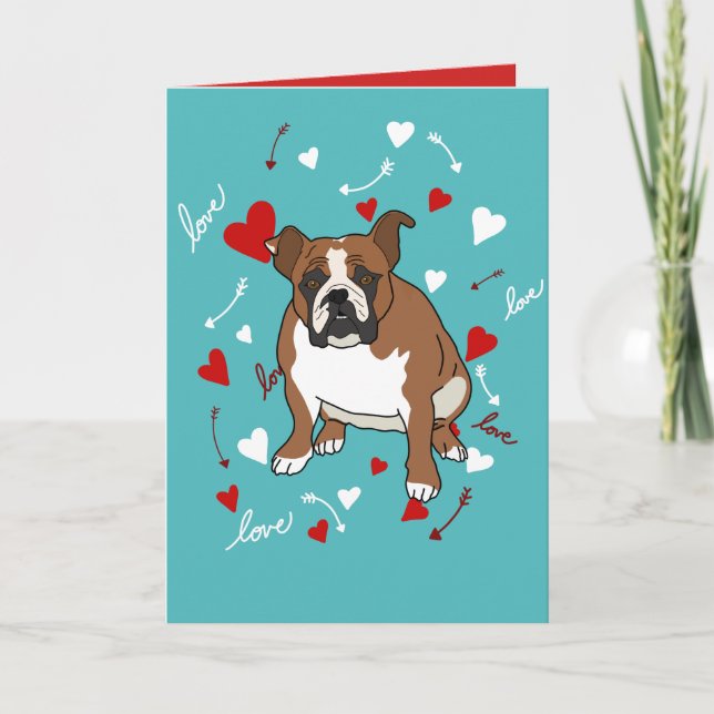 Tarjeta Festiva Día de San Valentín de Bulldog en inglés (Anverso)