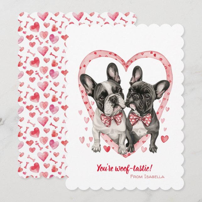 Tarjeta Festiva Día de San Valentín de Bulldog francés Woof-tastic (Anverso / Reverso)
