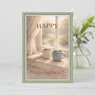 Tarjeta Festiva Día de San Valentín de café en acuarela acogedor p
