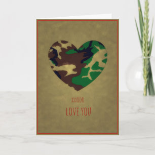 Tarjeta Festiva Día de San Valentín de camuflaje de bosque del ejé