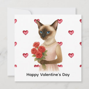 Tarjeta Festiva Día de San Valentín de Cat Mom sosteniendo rosas r
