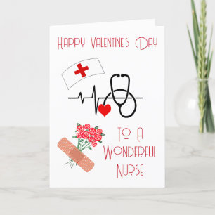 Tarjeta Festiva Día de San Valentín de Enfermera con Ritmo Cardíac