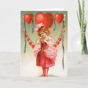 Tarjeta Festiva Día de San Valentín de época, Chica victoriano con