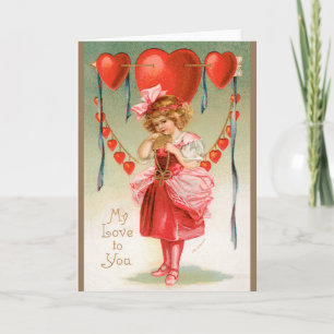 Tarjeta Festiva Día de San Valentín de época, Chica victoriano con