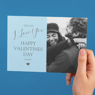 Tarjeta Festiva Día de San Valentín De Fotografía Gris Y Azul Mode