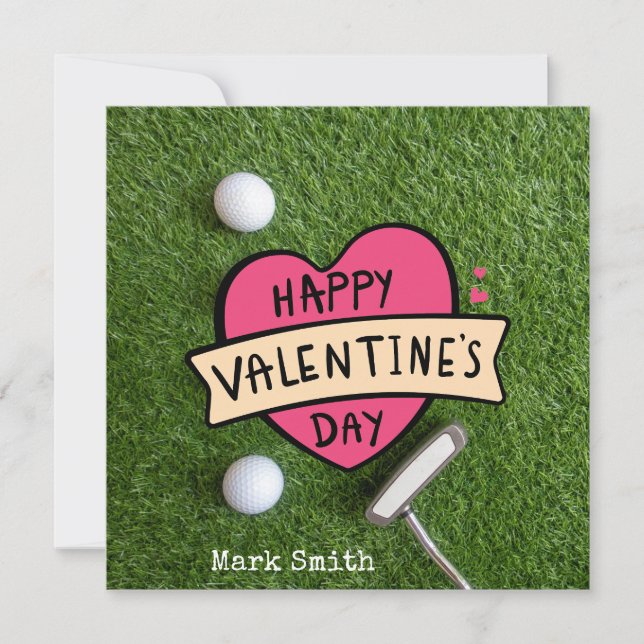 Tarjeta Festiva Día de San Valentín de golf con pelota para golfis (Anverso)