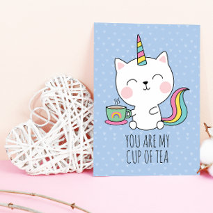 Tarjeta Festiva Día de San Valentín de la Copa de Té Cute Kawaii