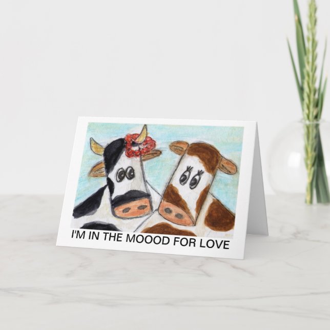 Tarjeta Festiva Día de San Valentín de la vaca 'estoy en el Moood (Anverso)