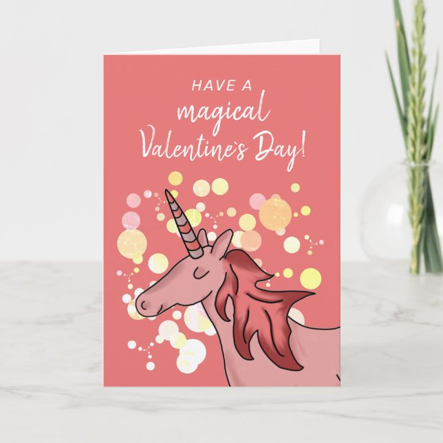 Tarjeta Festiva Día de San Valentín de los niños de Unicornio (Anverso)