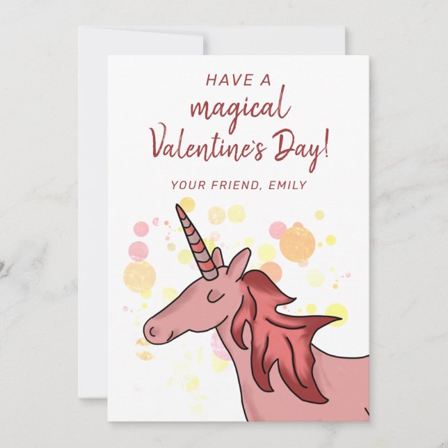 Tarjeta Festiva Día de San Valentín de los niños de Unicornio (Anverso)