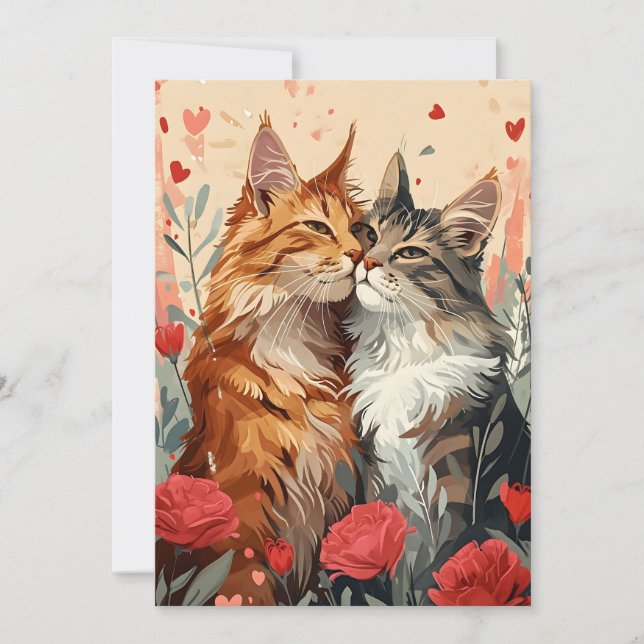 Tarjeta Festiva Día de San Valentín de Maine Coon  (Anverso)