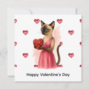 Tarjeta Festiva Día de San Valentín de Mamá Gata sosteniendo coraz