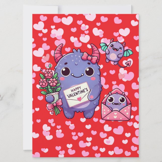 Tarjeta Festiva Día de San Valentín de monstruo lindo  (Anverso)