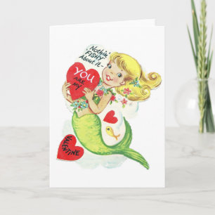 Tarjeta Festiva Día de San Valentín de sirena retro vintage