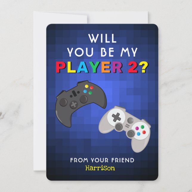 Tarjeta Festiva Día de San Valentín de videojuegos en aula para ni (Anverso)
