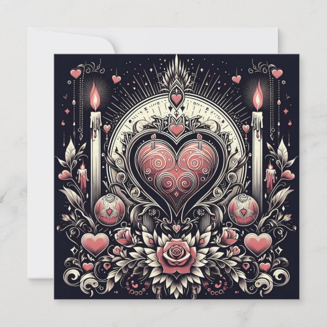 Tarjeta Festiva Día de San Valentín del Corazón Gótico (Anverso)
