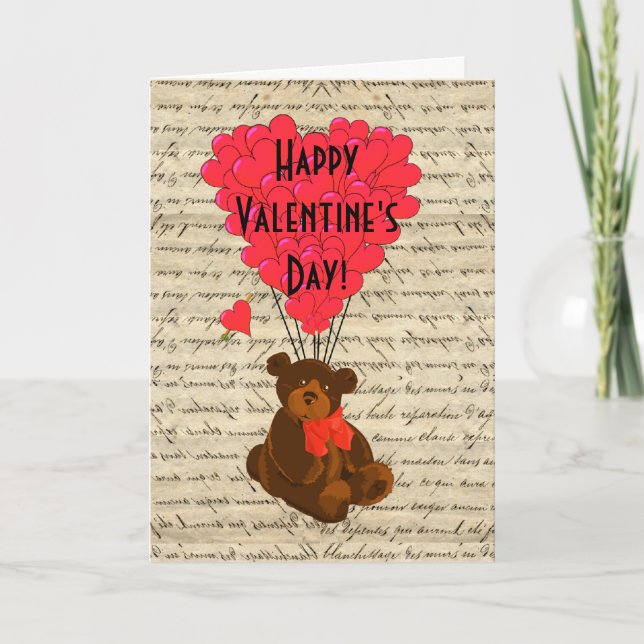 Tarjeta Festiva Día de San Valentín del oso de peluche (Anverso)