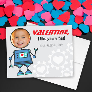 Tarjeta Festiva Día de San Valentín del Robot Azul Niño Foto Aula