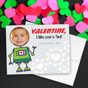 Tarjeta Festiva Día de San Valentín del Robot Verde Niño Foto Aula
