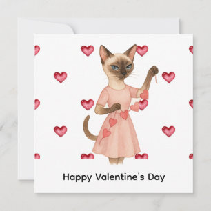 Tarjeta Festiva Día de San Valentín desde Cat Mom sosteniendo cora