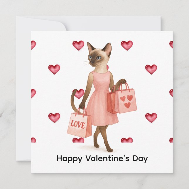 Tarjeta Festiva Día de San Valentín desde Cat Mom sosteniendo un c (Anverso)