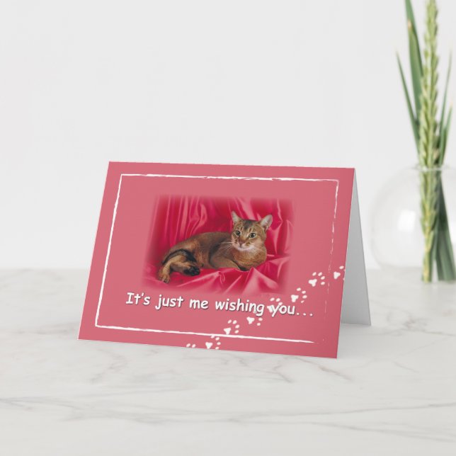 Tarjeta Festiva Día de San Valentín desde el gato, pinta sobre el  (Anverso)