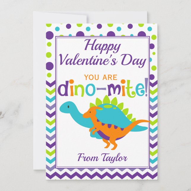 Tarjeta Festiva Día de San Valentín Dino-Mite de Dinosaurio Infant (Anverso)
