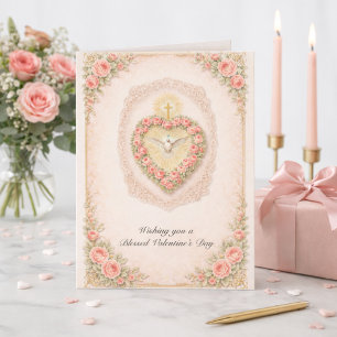 Tarjeta Festiva Día de San Valentín Espíritu Santo Paloma Rosas