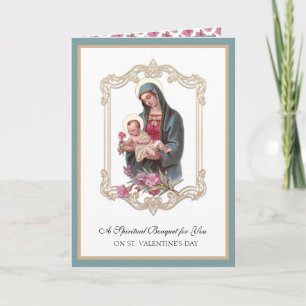 Tarjeta Festiva Día de San Valentín Espiritual Bouquet Virgen Marí